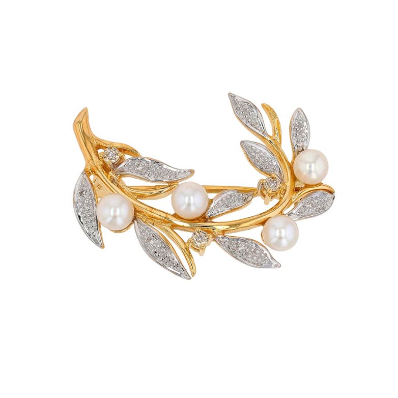 Broche perles et diamants 0.01 carat or jaune 5.29g Comme neuf -  reconditionné disponible sur Gemme Les Bijoux